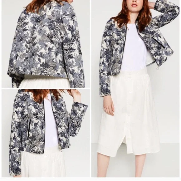 ZARA PRINTED JACQUARD BOMBER JACKET NEW WITH TAGS MEDIUM - Picture 2 of 4